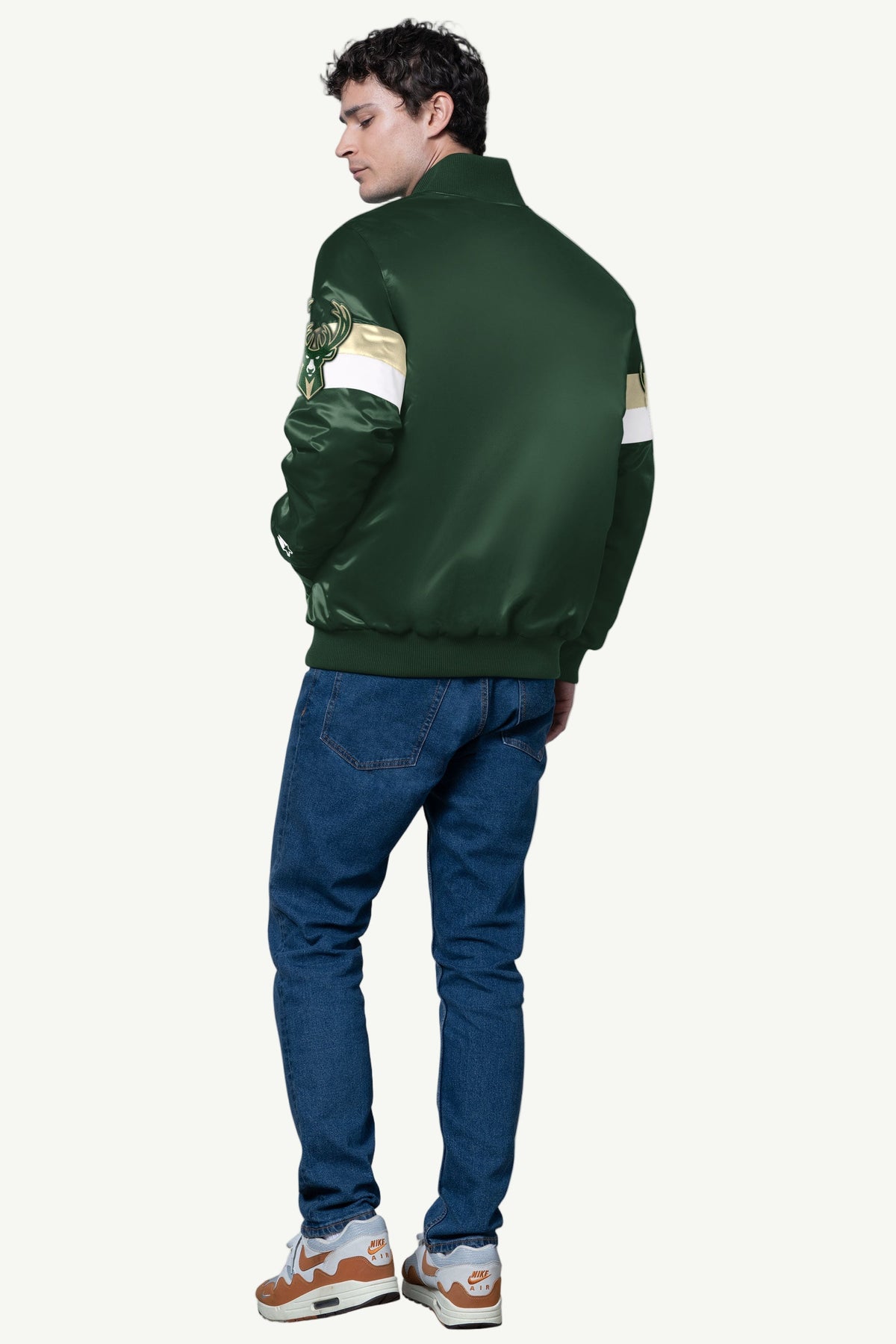 MENS MILWAUKEE BUCKS TRIPLE OPTION SATIN VARSITY JACKET