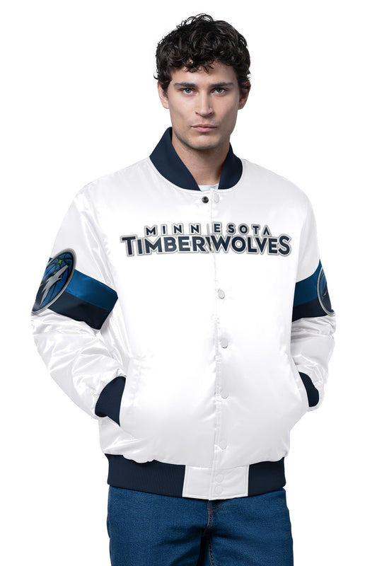 MENS MINNESOTA TIMBERWOLVES TRIPLE OPTION SATIN VARSITY JACKET