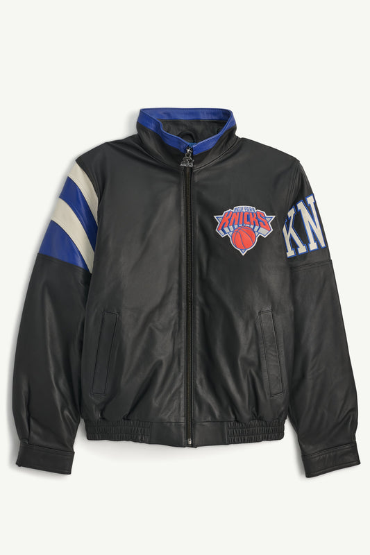 MENS NEW YORK KNICKS RETRO FULL ZIP LEATHER JACKET