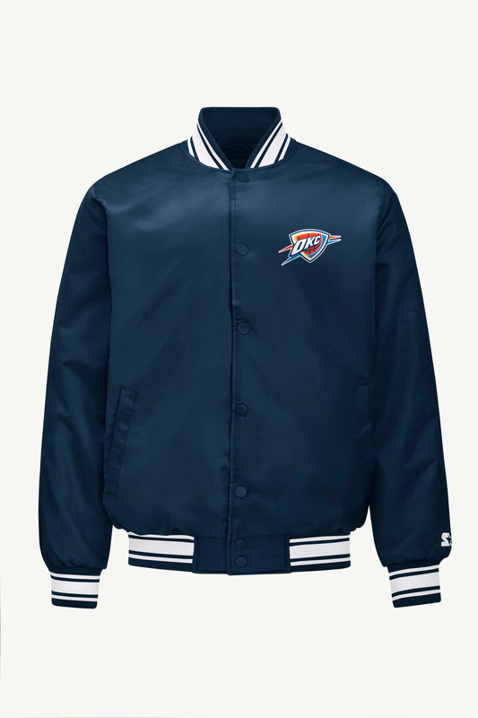 MENS OKLAHOMA CITY THUNDER MESH LOOK SATIN VARSITY JACKET