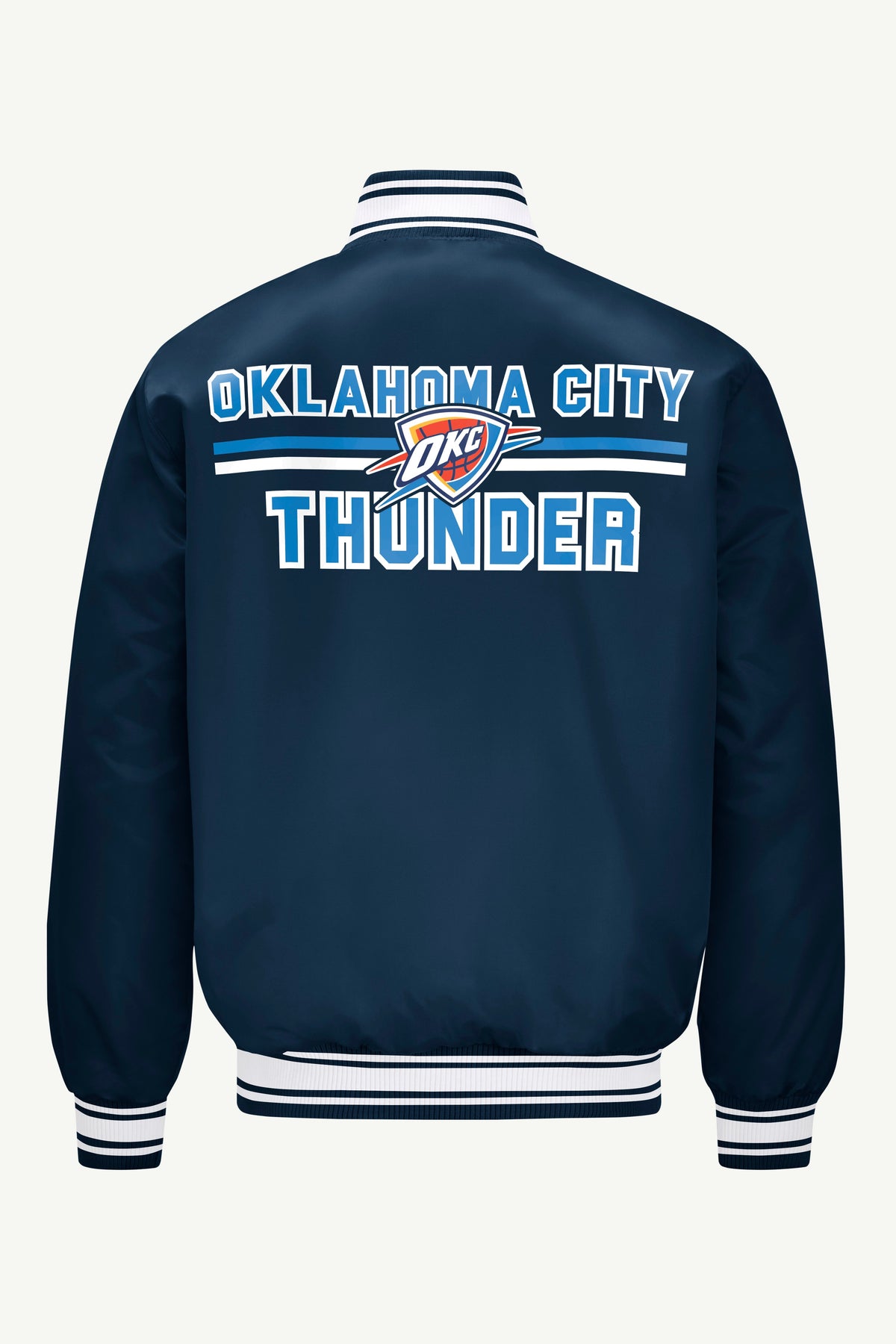 MENS OKLAHOMA CITY THUNDER MESH LOOK SATIN VARSITY JACKET