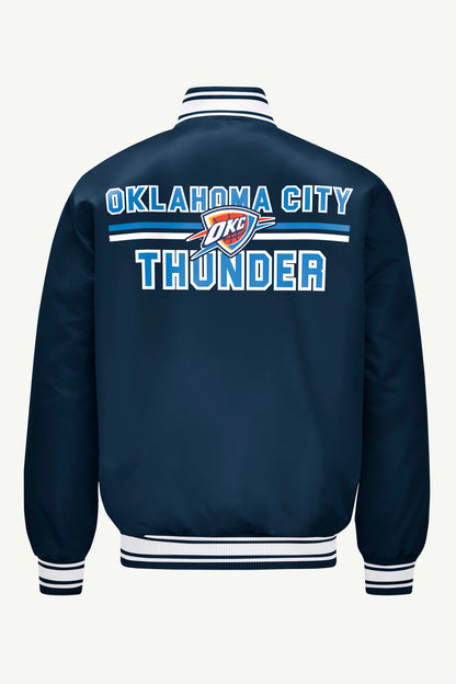 MENS OKLAHOMA CITY THUNDER MESH LOOK SATIN VARSITY JACKET