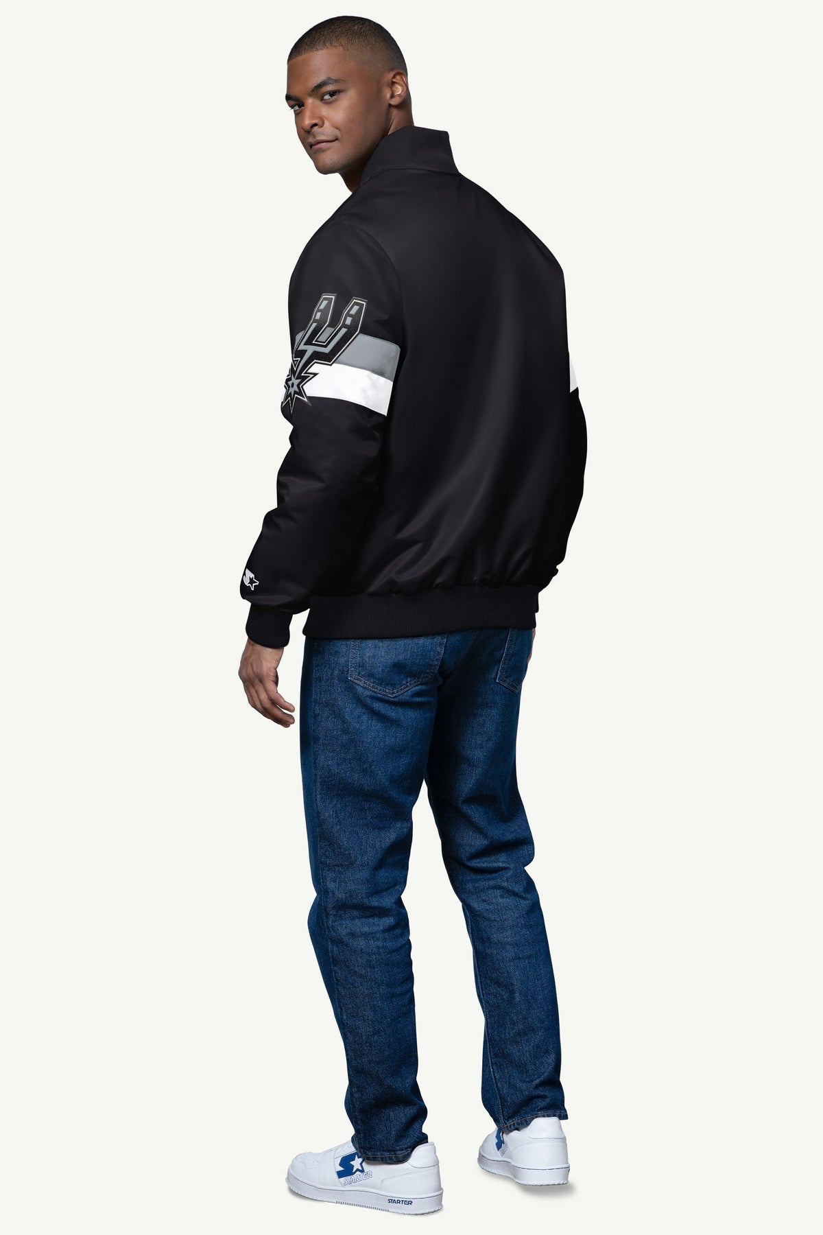 MENS SAN ANTONIO SPURS TRIPLE OPTION SATIN VARSITY JACKET