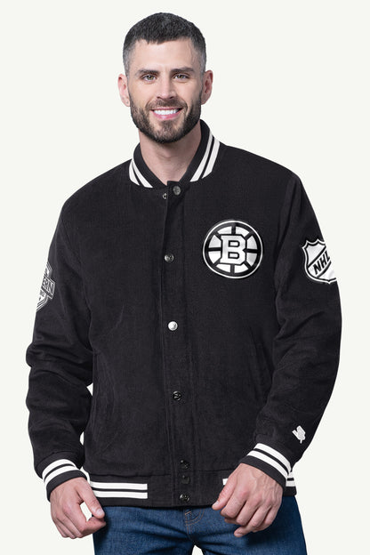 MENS BOSTON BRUINS BLACKOUT CORDUROY VARSITY JACKET