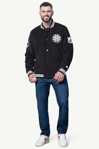 MENS BOSTON BRUINS BLACKOUT CORDUROY VARSITY JACKET