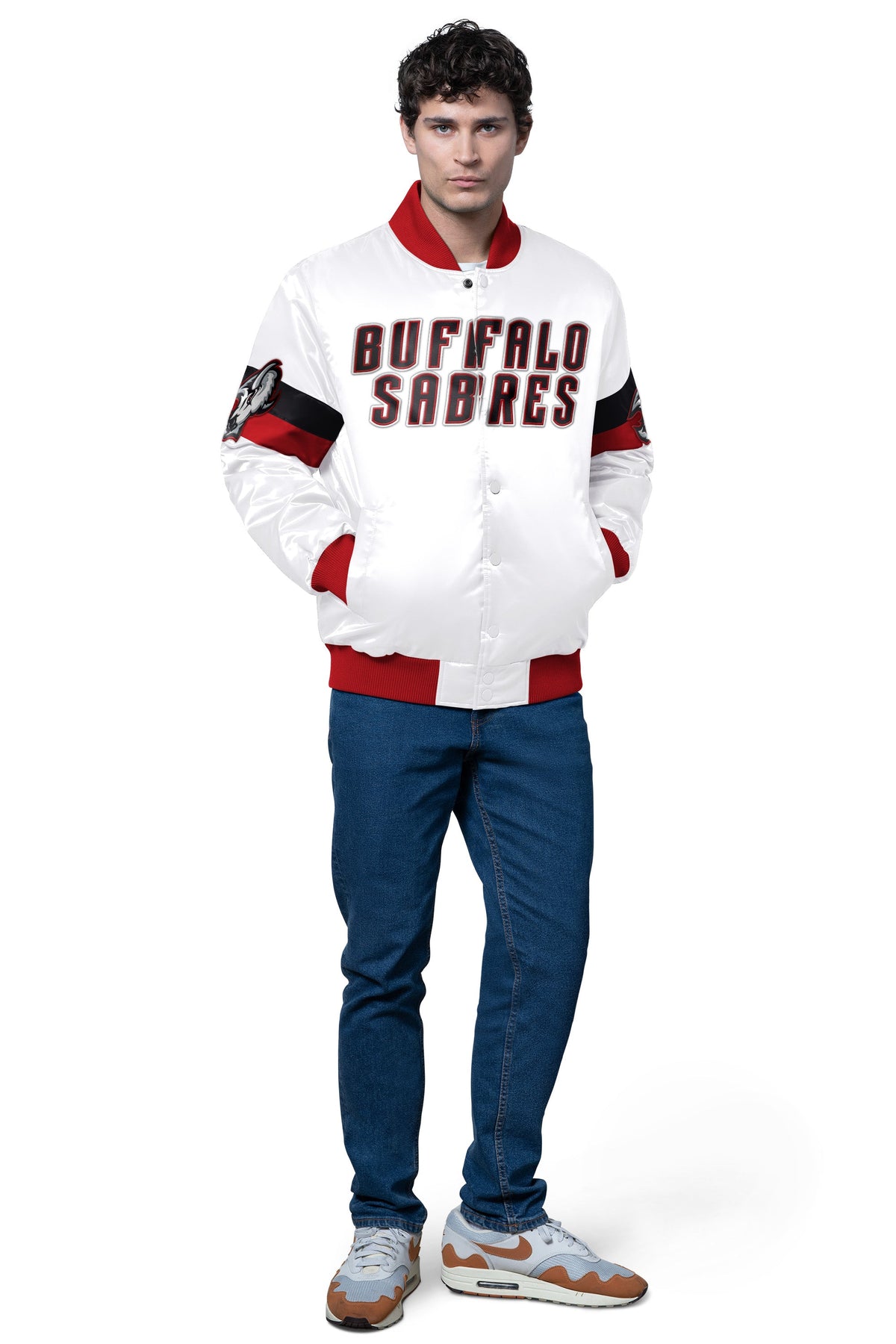 MENS BUFFALO SABRES TRIPLE OPTION SATIN VARSITY JACKET