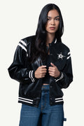WOMENS DALLAS STARS FAUX LEATHER VARSITY