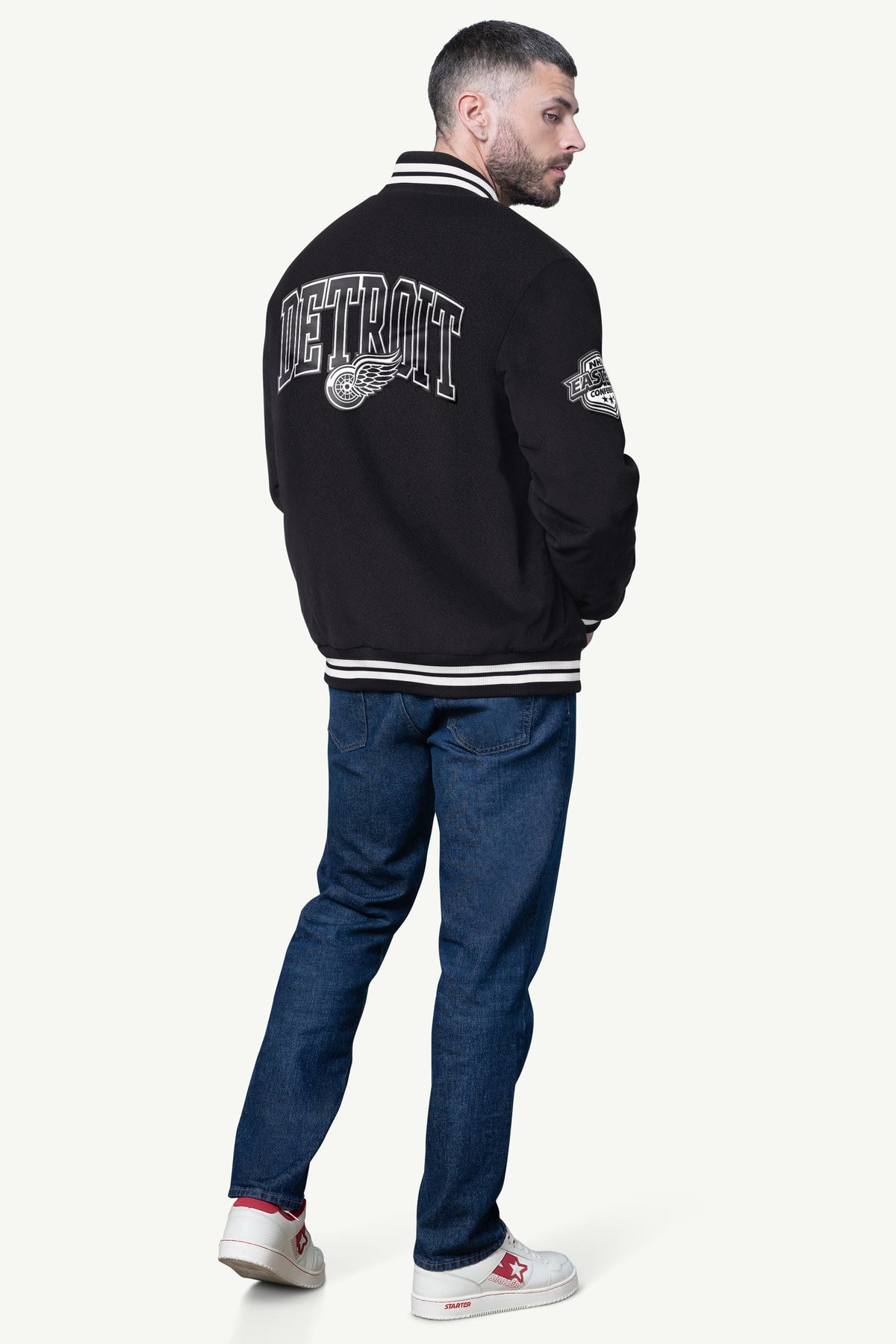 MENS DETROIT RED WINGS BLACKOUT CORDUROY VARSITY JACKET
