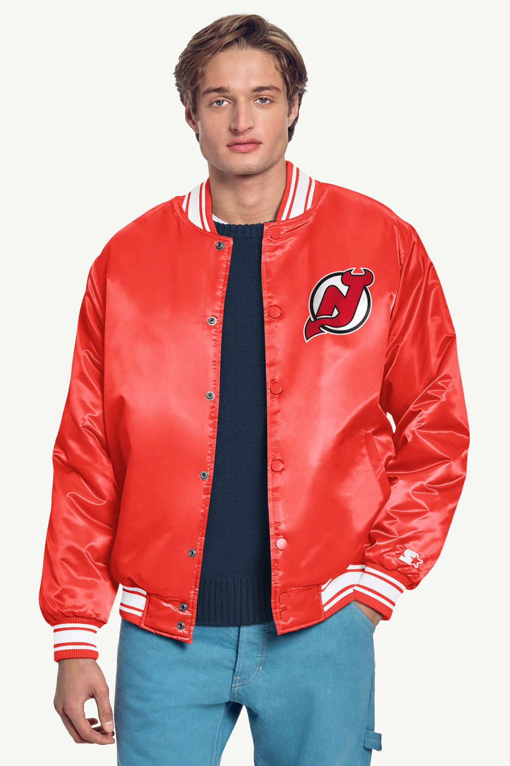 MENS NEW JERSEY DEVILS TRIANGLE SATIN VARSITY JACKET