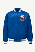 MENS NEW YORK ISLANDERS PRINTED GRAPHIC TRIANGLE SATIN VARSITY JACKET