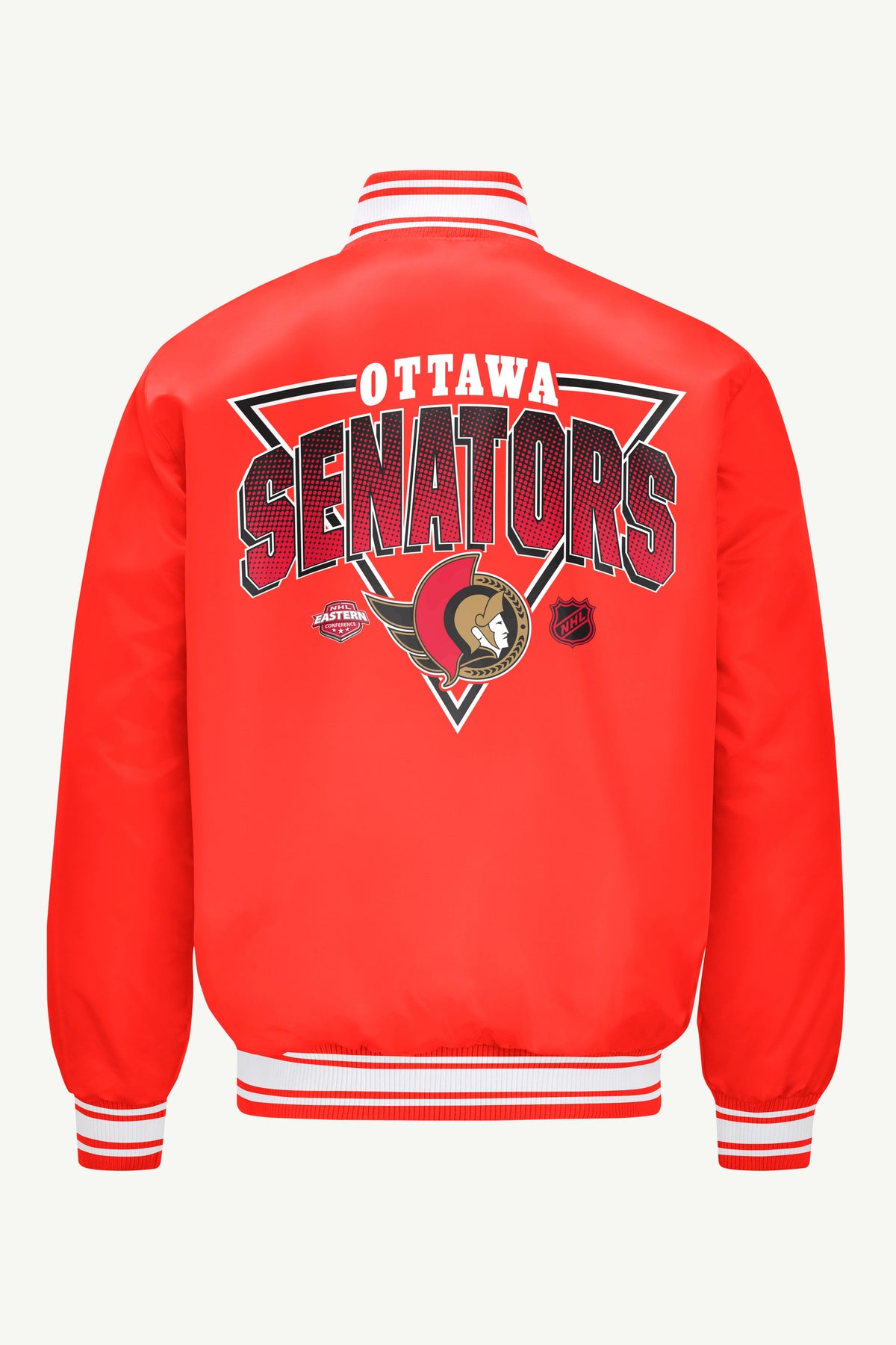 MENS OTTAWA SENATORS PRINTED GRAPHIC TRIANGLE SATIN VARSITY JACKET