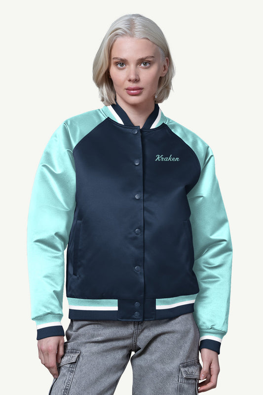WOMENS SEATTLE KRAKEN FINAL SCORE SATIN VARSITY JACKET