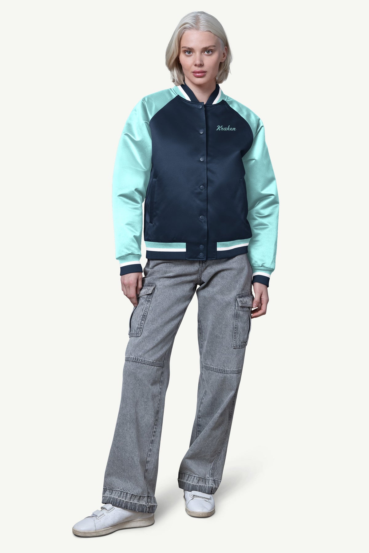 WOMENS SEATTLE KRAKEN FINAL SCORE SATIN VARSITY JACKET