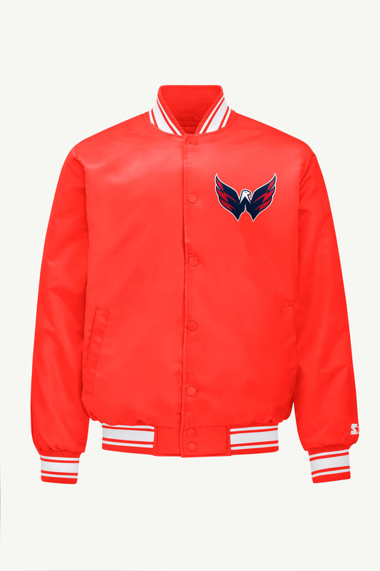 MENS WASHINGTON CAPITALS PRINTED GRAPHIC TRIANGLE SATIN VARSITY JACKET