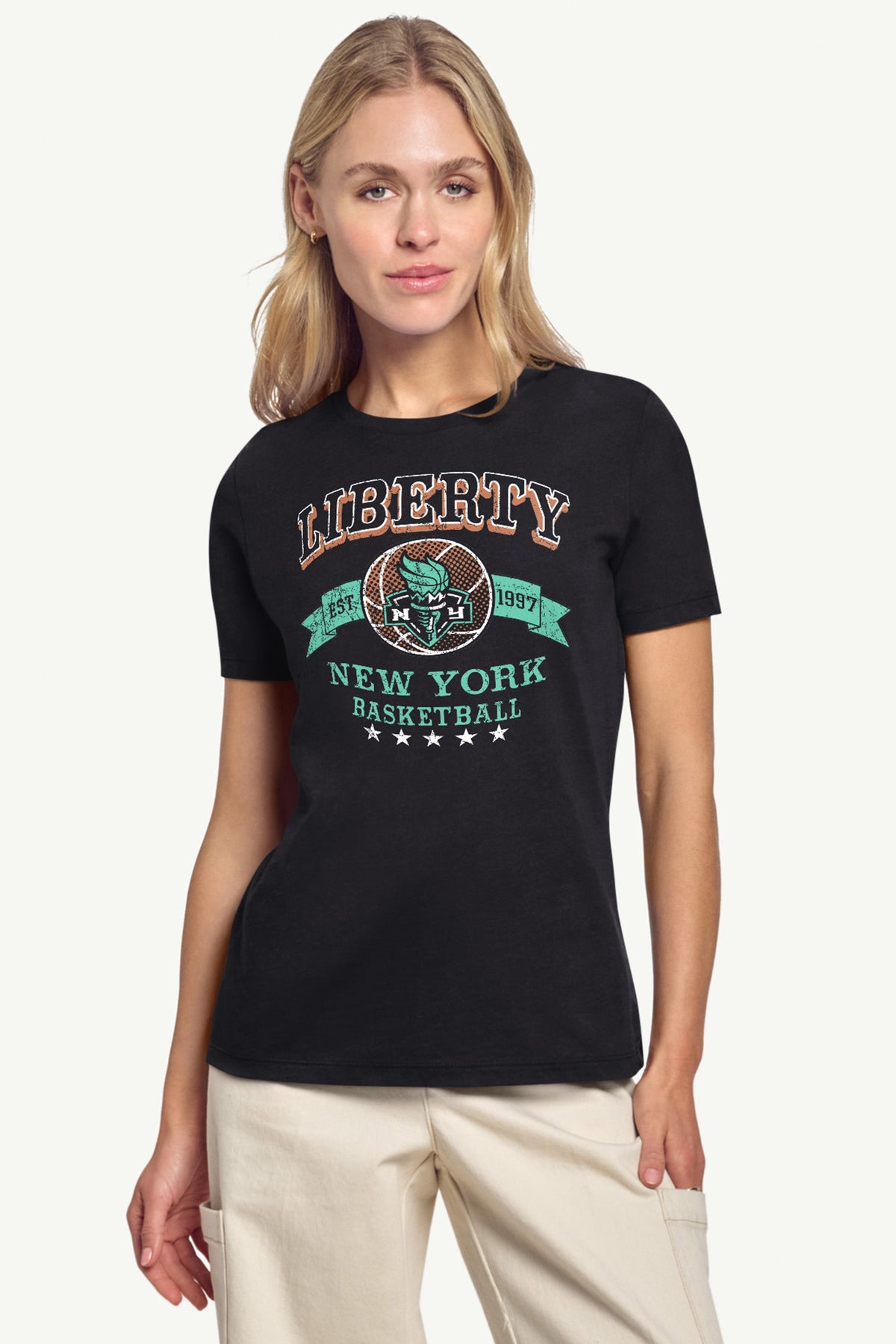WOMENS WNBA NEW YOR LIBERTY BLEACHERS & BANNER T SHIRT