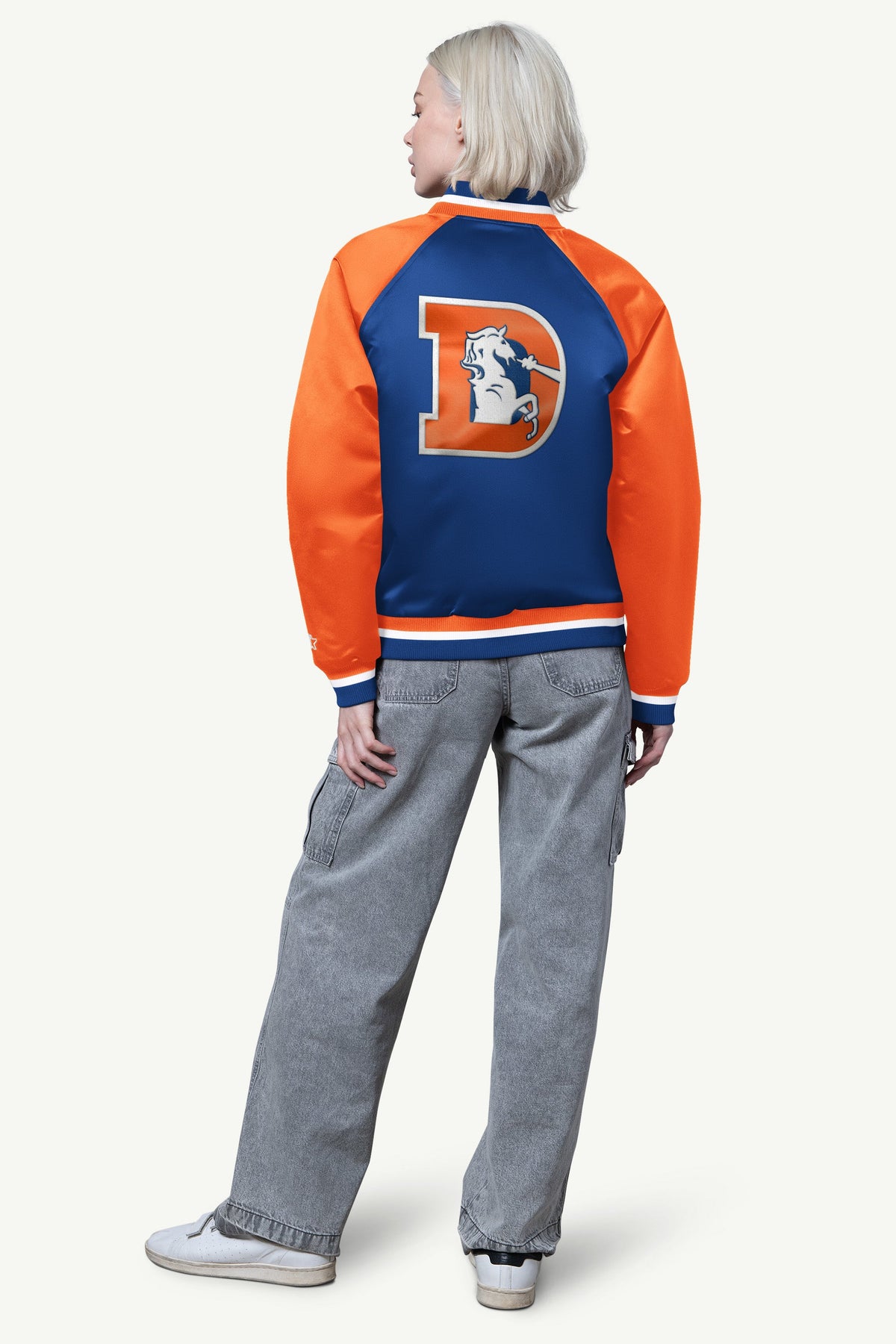 WOMENS DENVER BRONCOS FINAL SCORE SATIN VARSITY JACKET