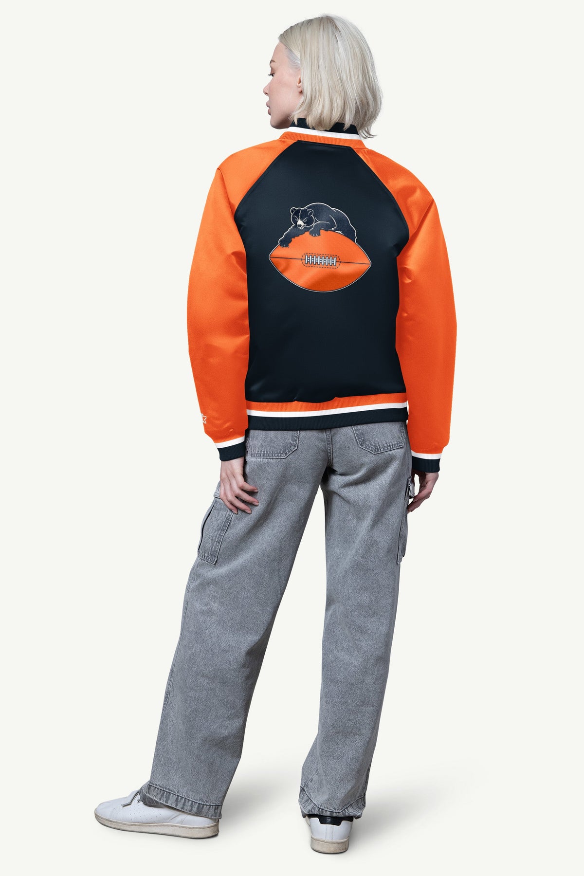 WOMENS CHICAGO BEARS FINAL SCORE SATIN VARSITY JACKET
