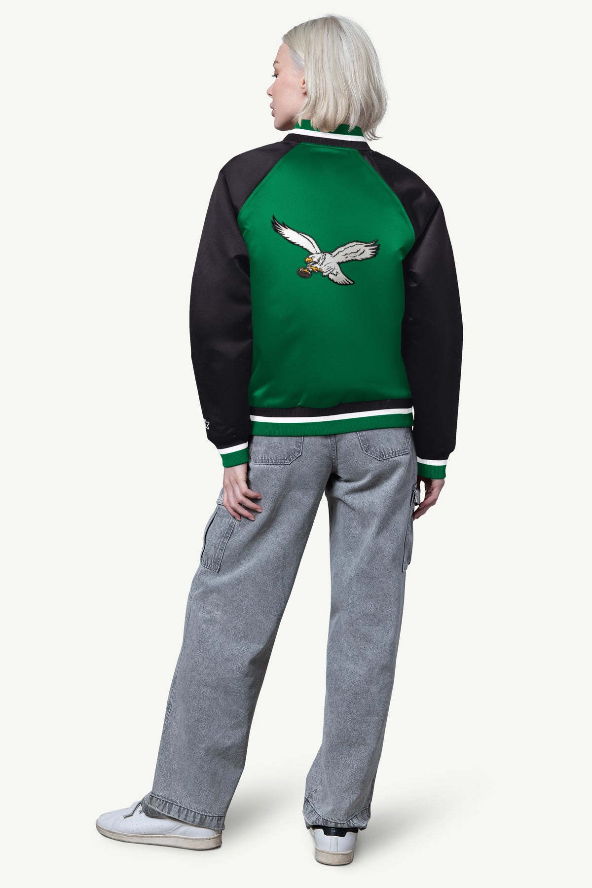 WOMENS PHILADELPHIA EAGLES FINAL SCORE SATIN VARSITY JACKET
