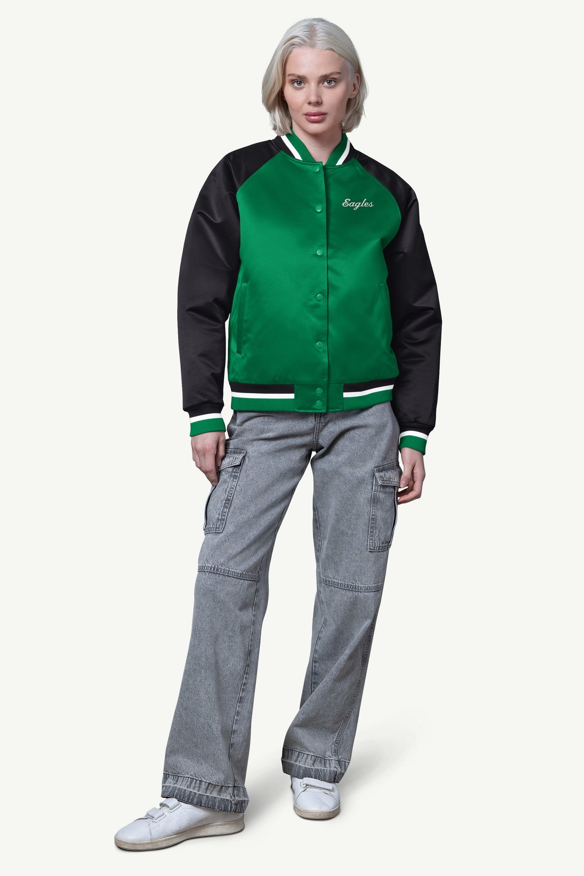 WOMENS PHILADELPHIA EAGLES FINAL SCORE SATIN VARSITY JACKET