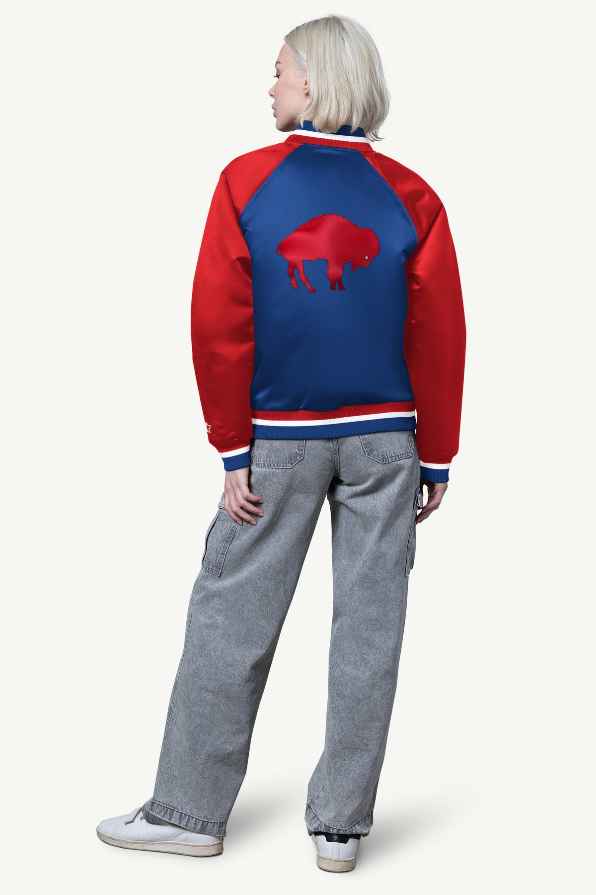 WOMENS BUFFALO BILLS FINAL SCORE SATIN VARSITY JACKET
