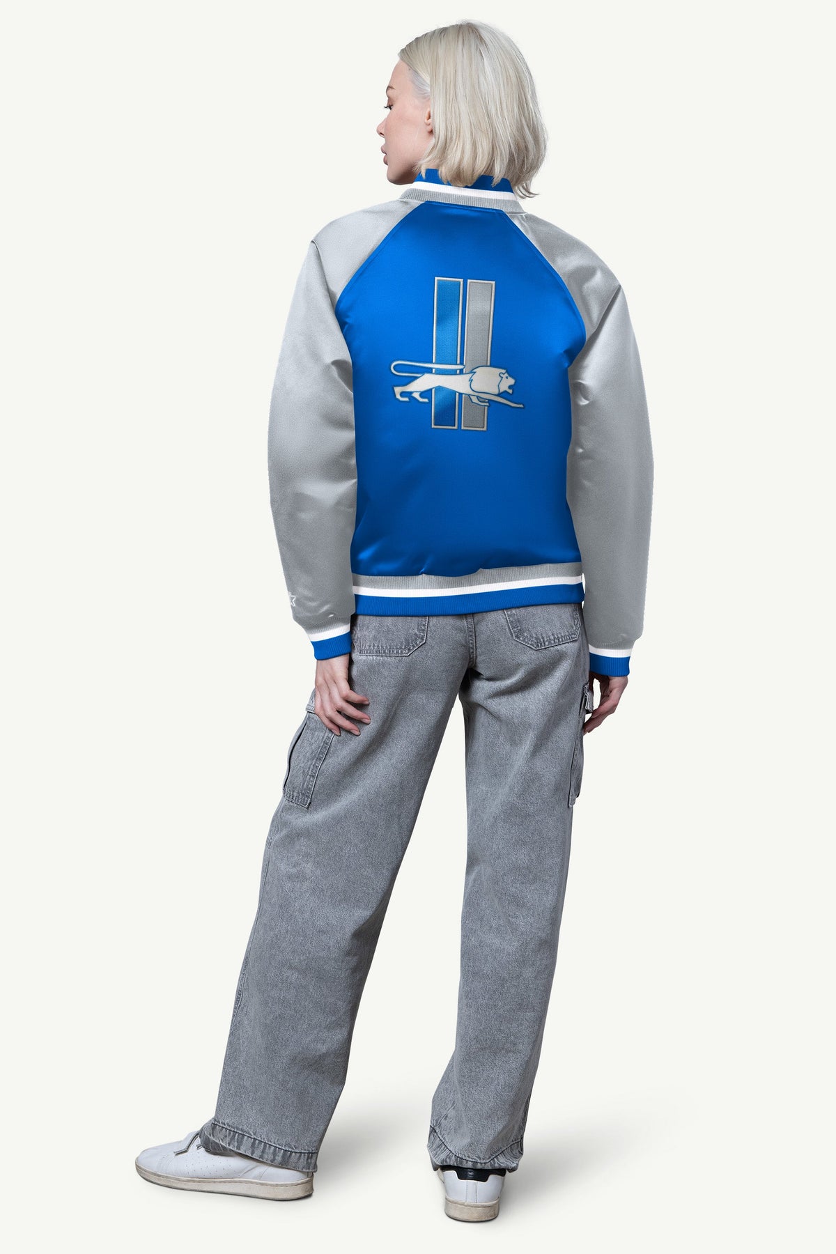 WOMENS DETROIT LIONS FINAL SCORE SATIN VARSITY JACKET