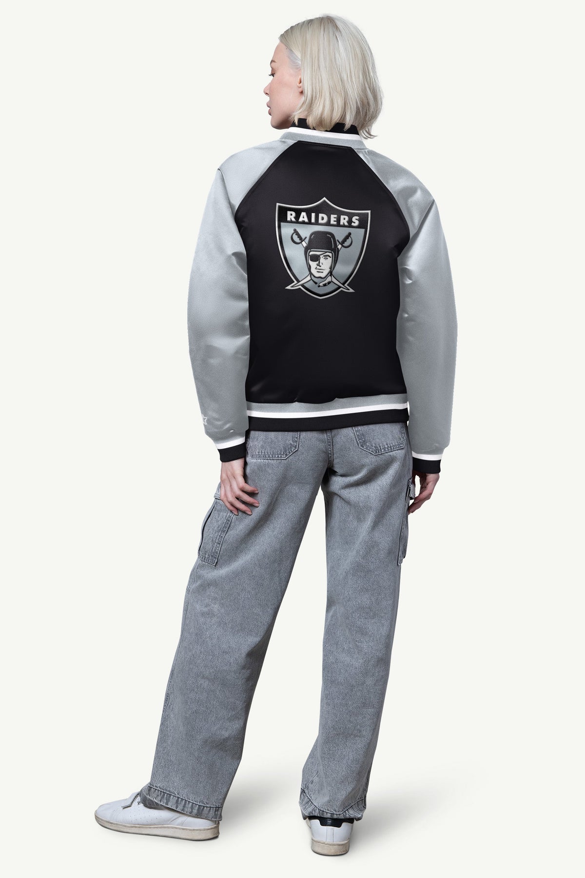WOMENS LAS VEGAS RAIDERS FINAL SCORE SATIN VARSITY JACKET