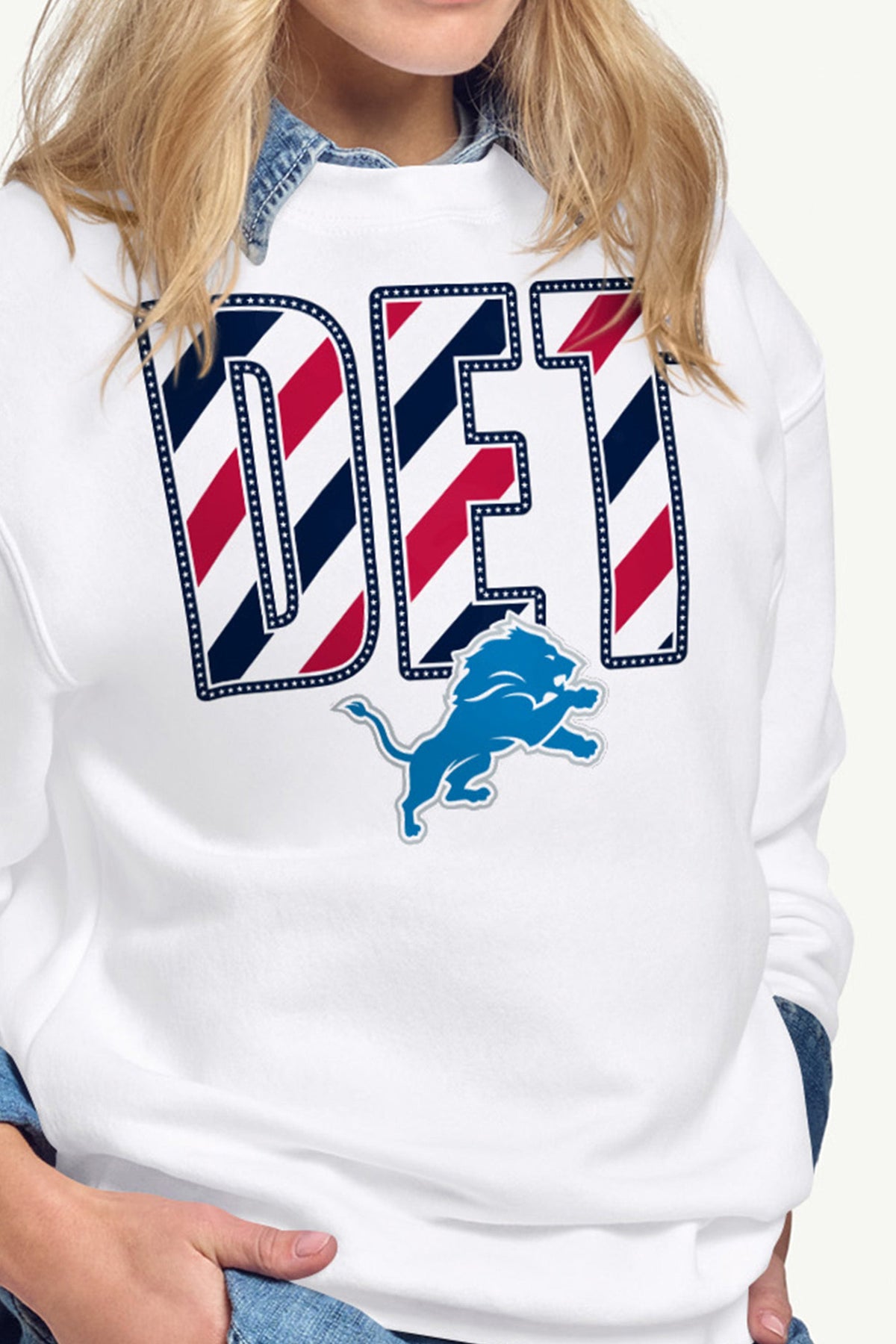 WOMENS DETROIT LIONS STARS AND STRIPES SWEATSHIRT