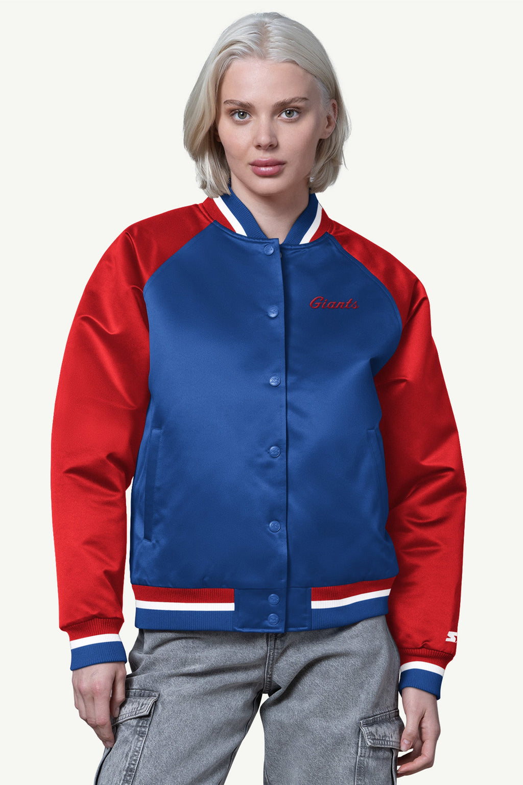 WOMENS NEW YORK GIANTS FINAL SCORE SATIN VARSITY JACKET