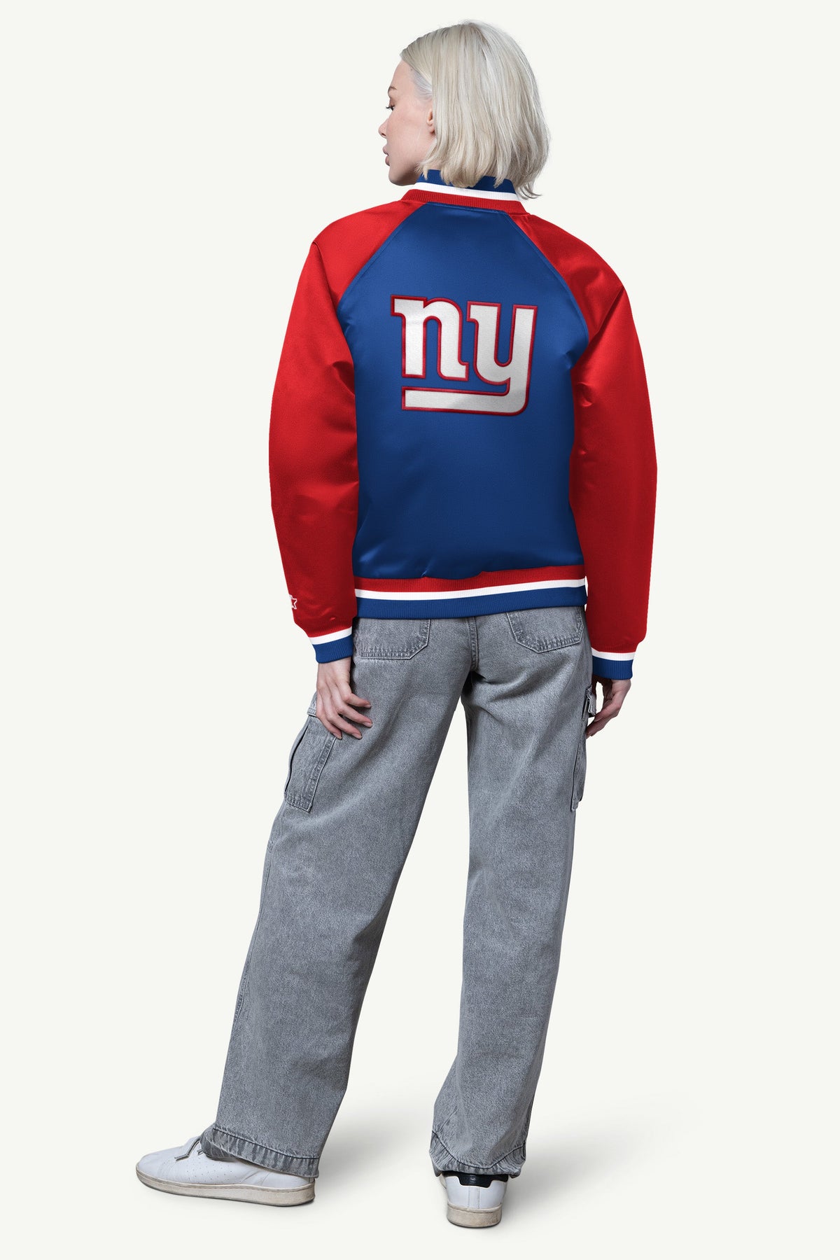 WOMENS NEW YORK GIANTS FINAL SCORE SATIN VARSITY JACKET