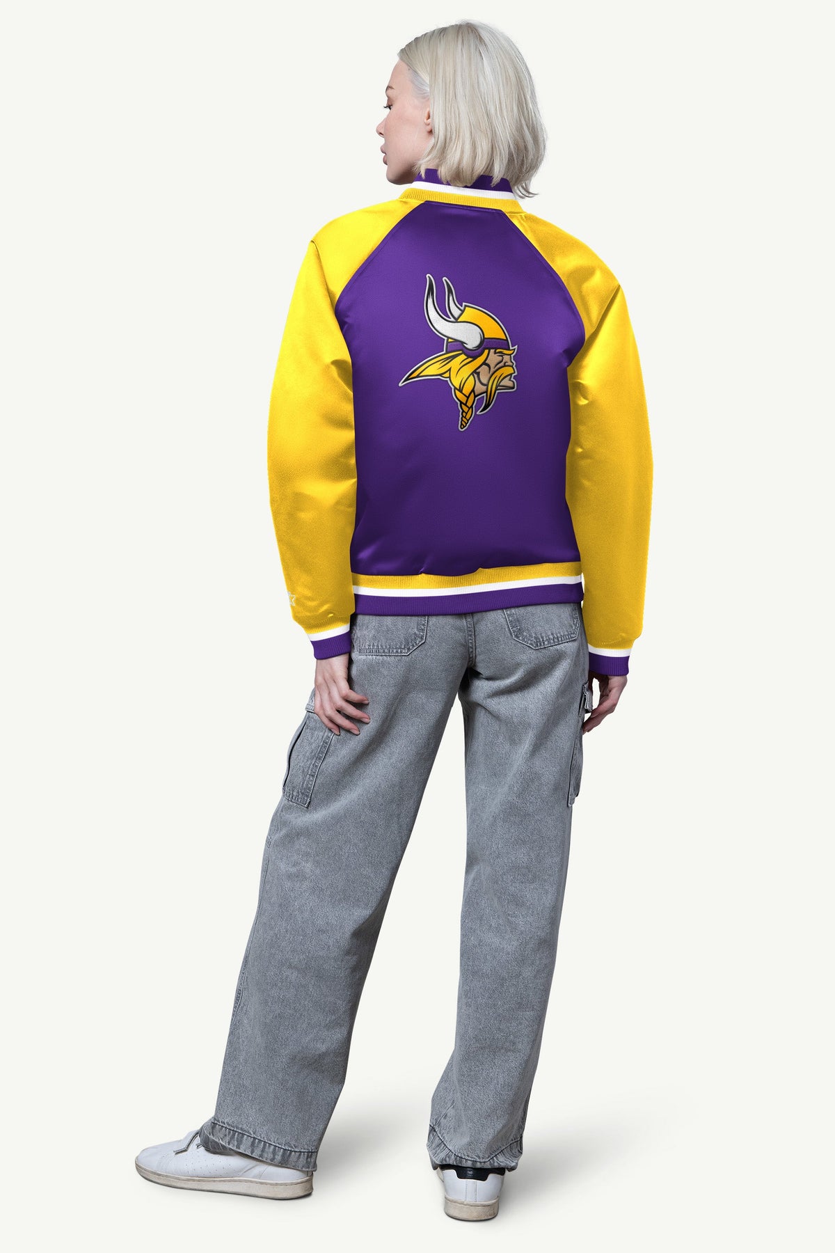 WOMENS MINNESOTA VIKINGS FINAL SCORE SATIN VARSITY JACKET
