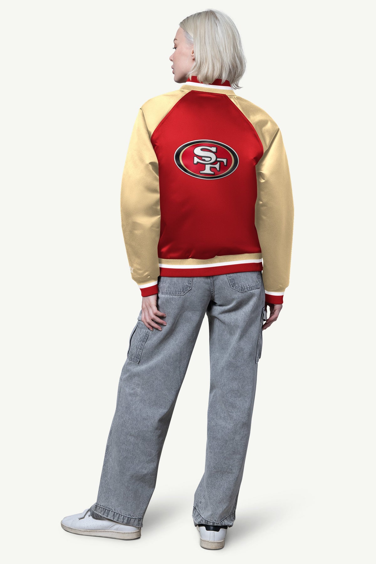 WOMENS SAN FRANCISCO 49ERS FINAL SCORE SATIN VARSITY JACKET