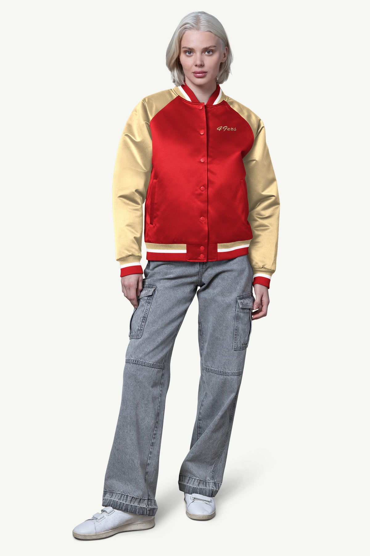 WOMENS SAN FRANCISCO 49ERS FINAL SCORE SATIN VARSITY JACKET