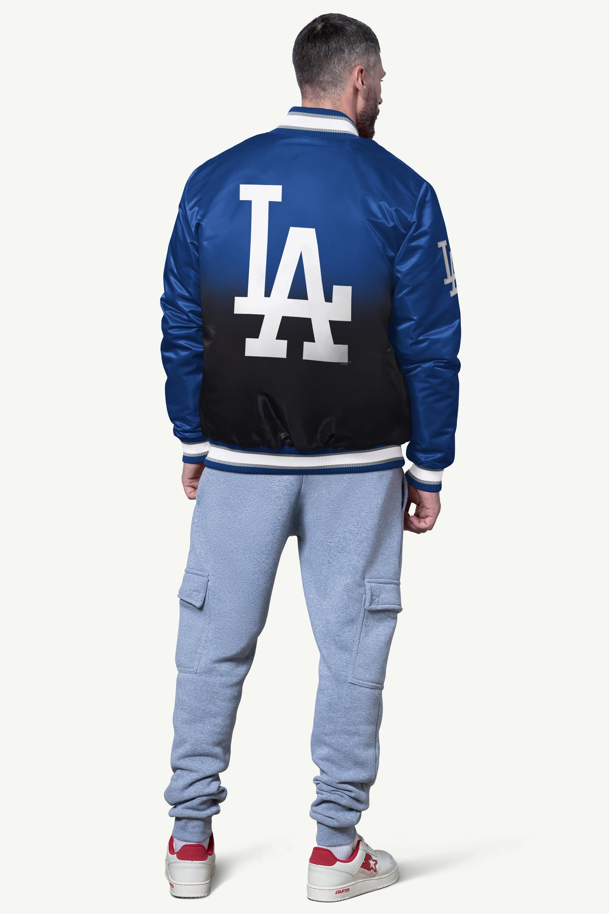 MENS LOS ANGELES DODGERS PASS RUSH SATIN VARSITY JACKET