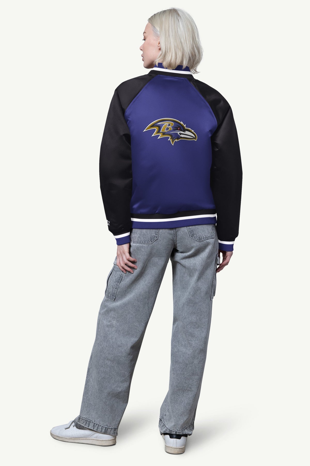 WOMENS BALTIMORE RAVENS FINAL SCORE SATIN VARSITY JACKET