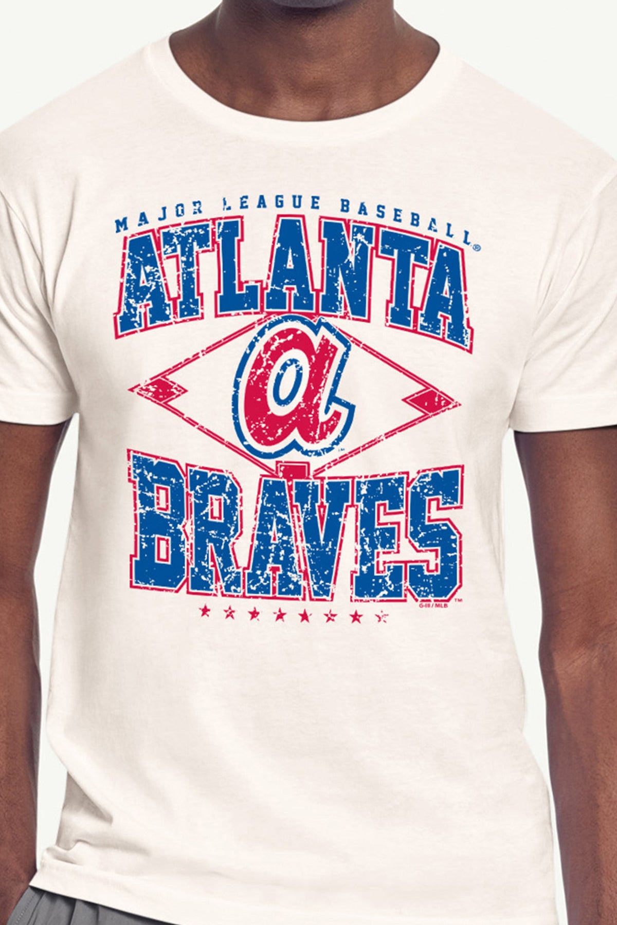 MENS ATLANTA BRAVES DISTRESSED COOPERSTOWN DIAMOND SHORT SLEEVE T SHIRT