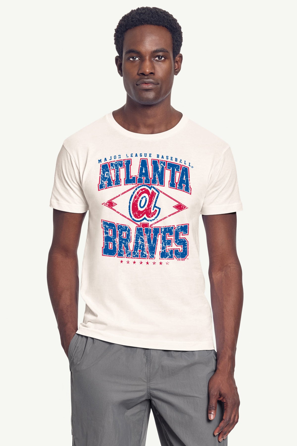 MENS ATLANTA BRAVES DISTRESSED COOPERSTOWN DIAMOND SHORT SLEEVE T SHIRT