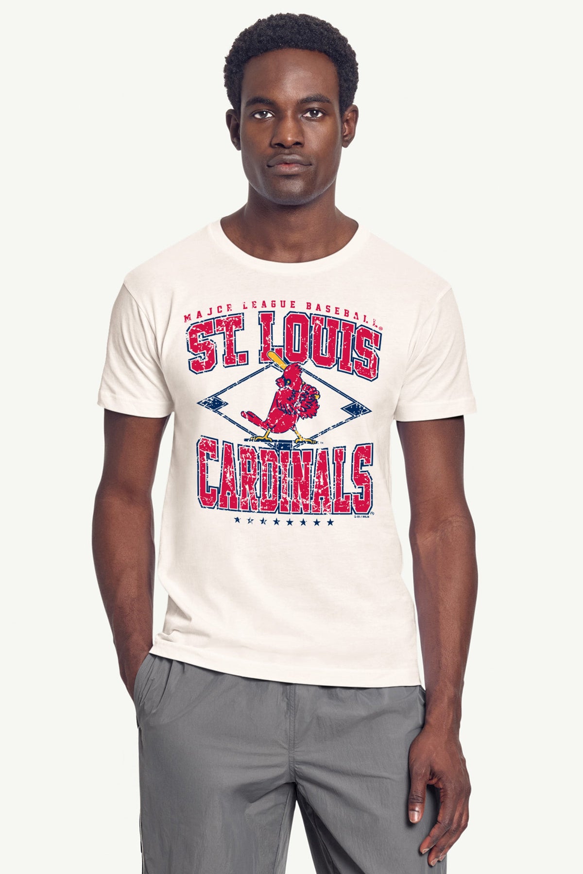 MENS ST. LOUIS CARDINALS DISTRESSED COOPERSTOWN DIAMOND SHORT SLEEVE T SHIRT