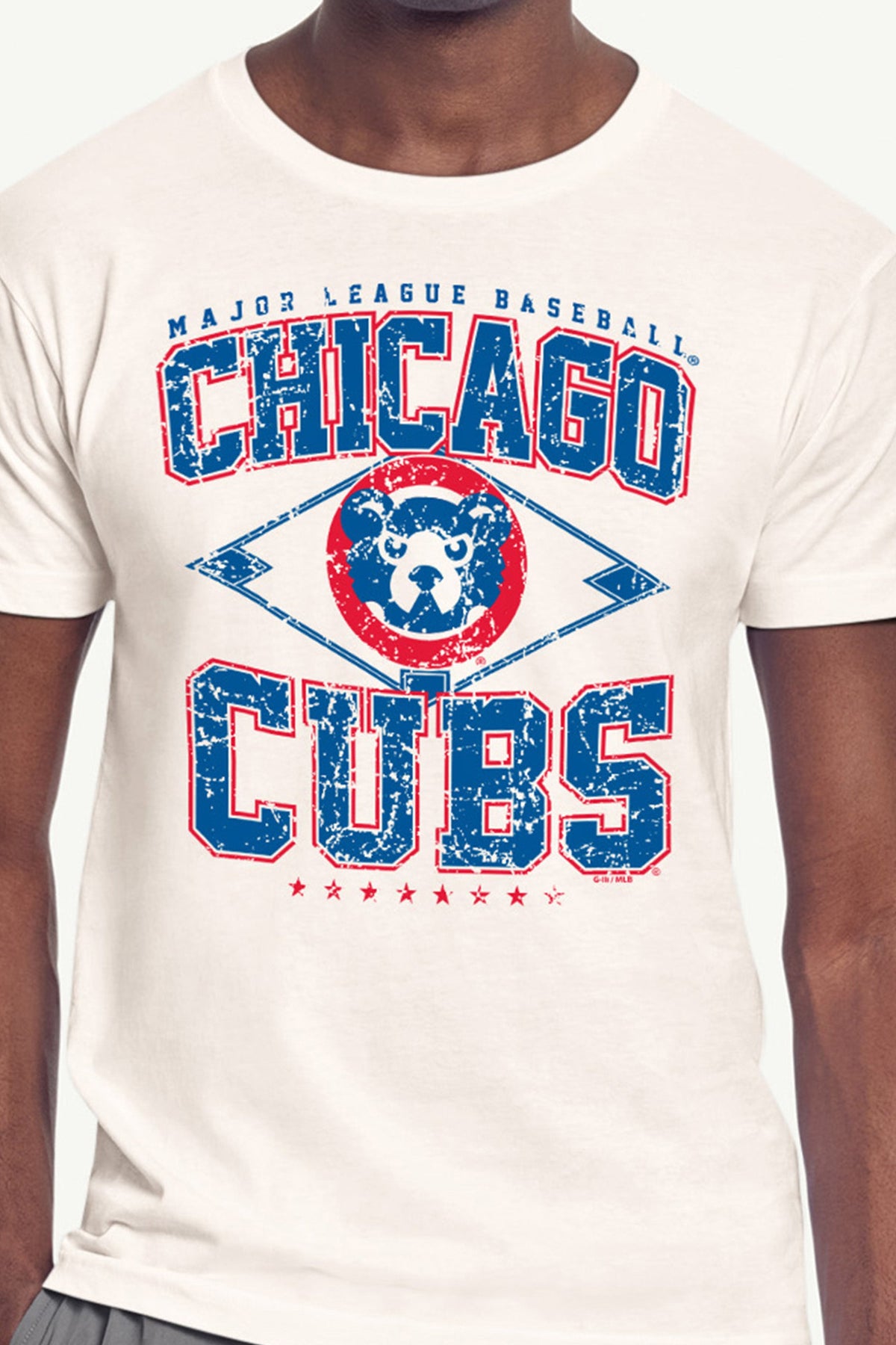 MENS CHICAGO CUBS DISTRESSED COOPERSTOWN DIAMOND SHORT SLEEVE T SHIRT