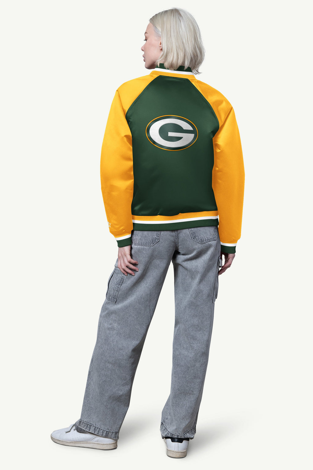 WOMENS GREEN BAY PACKERS FINAL SCORE SATIN VARSITY JACKET