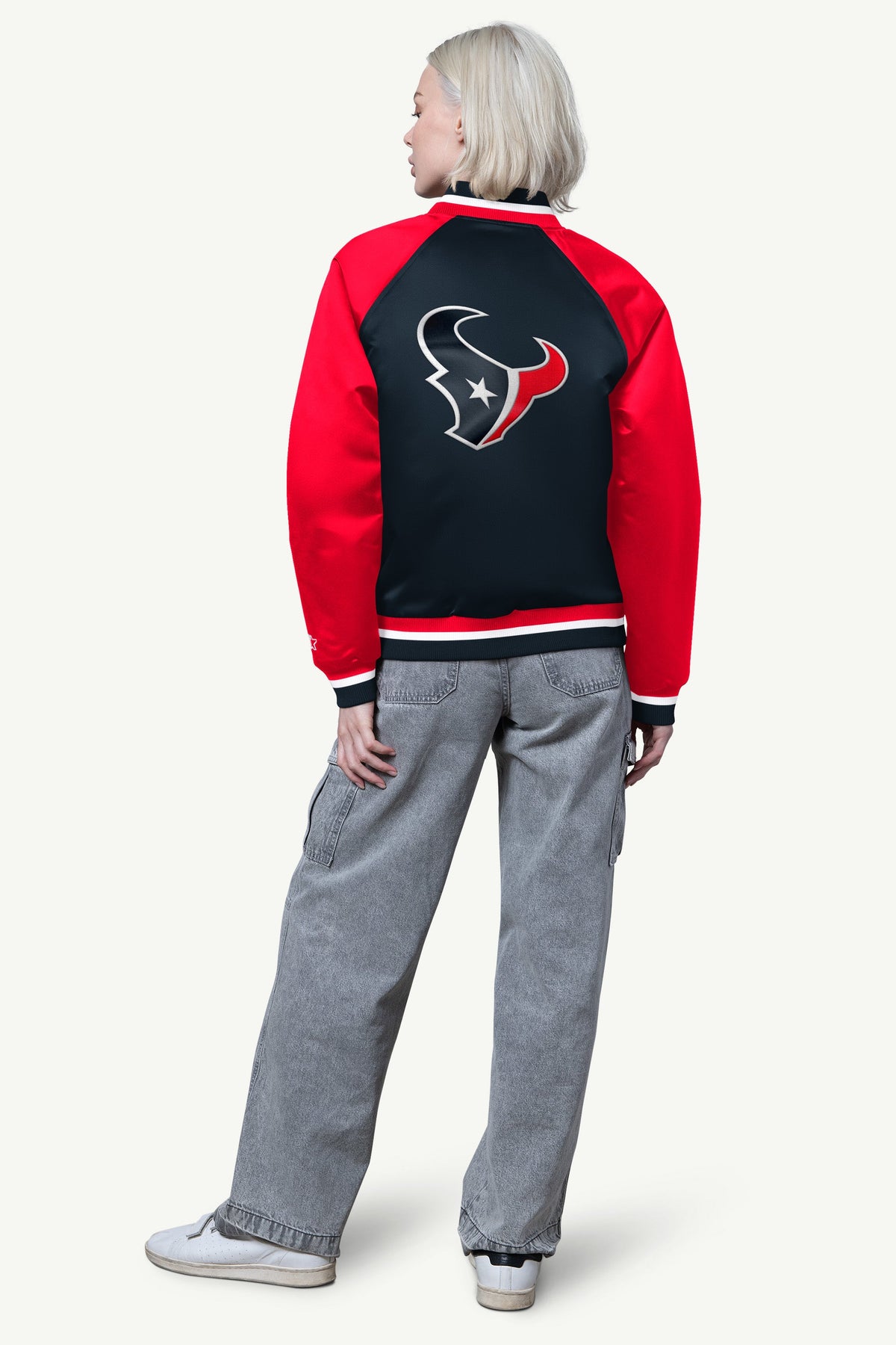 WOMENS HOUSTON TEXANS FINAL SCORE SATIN VARSITY JACKET