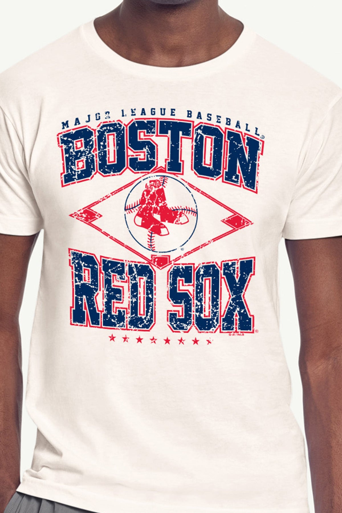 MENS BOSTON RED SOX  DISTRESSED COOPERSTOWN DIAMOND SHORT SLEEVE T SHIRT