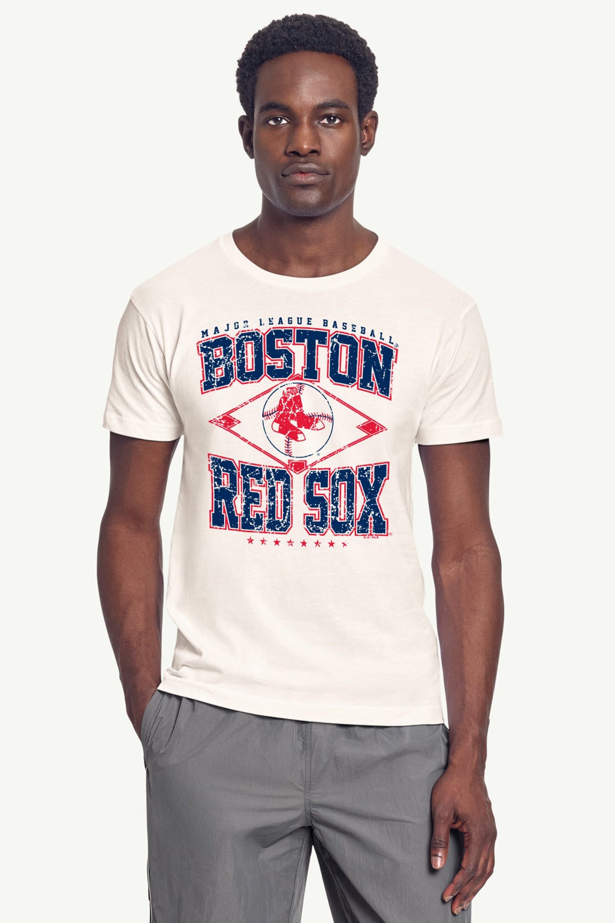 MENS BOSTON RED SOX  DISTRESSED COOPERSTOWN DIAMOND SHORT SLEEVE T SHIRT