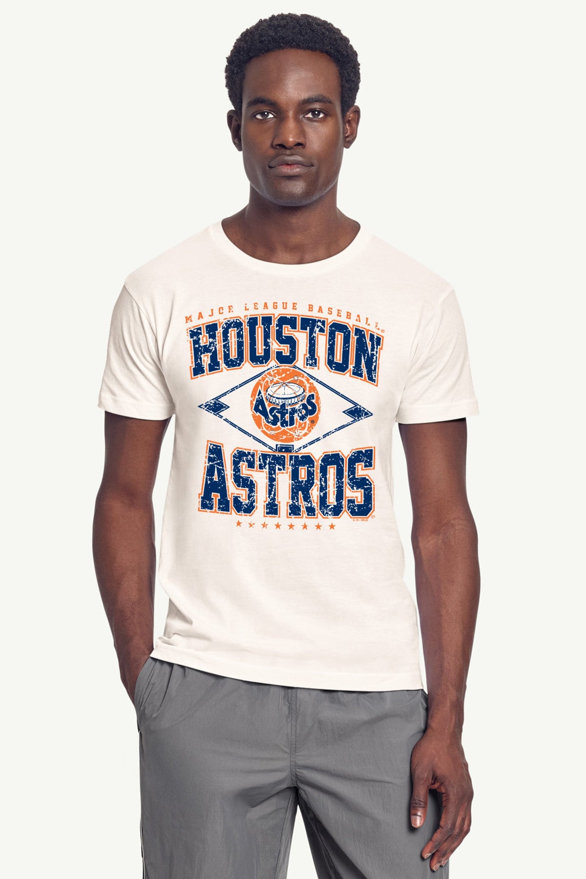 MENS HOUSTON ASTROS DISTRESSED COOPERSTOWN DIAMOND SHORT SLEEVE T SHIRT