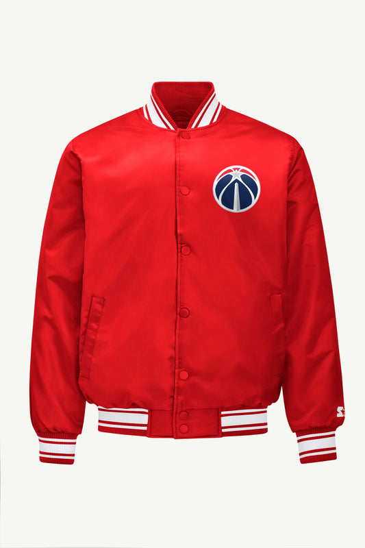 MENS WASHINGTON WIZARDS MESH LOOK SATIN VARSITY JACKET