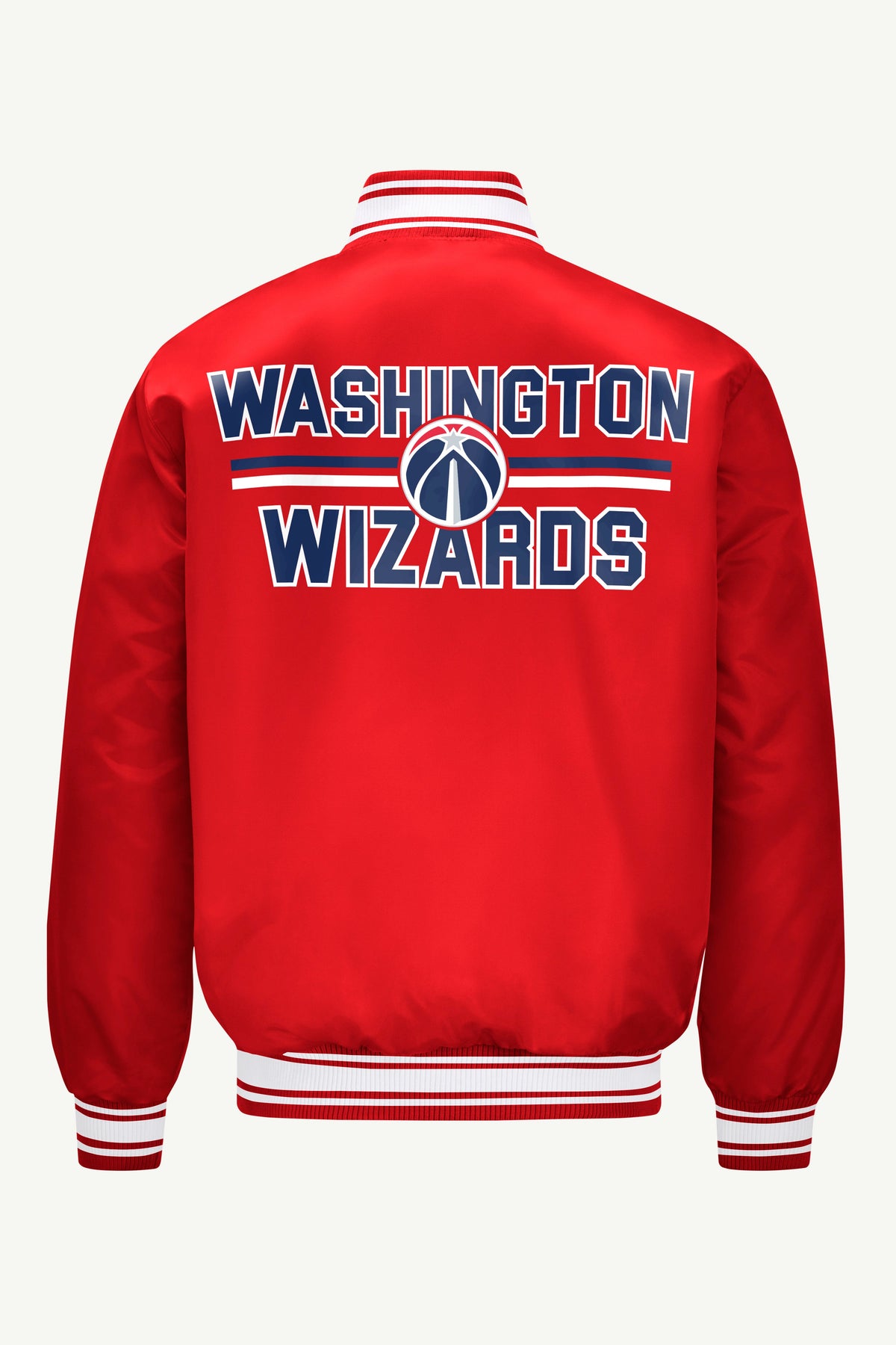 MENS WASHINGTON WIZARDS MESH LOOK SATIN VARSITY JACKET