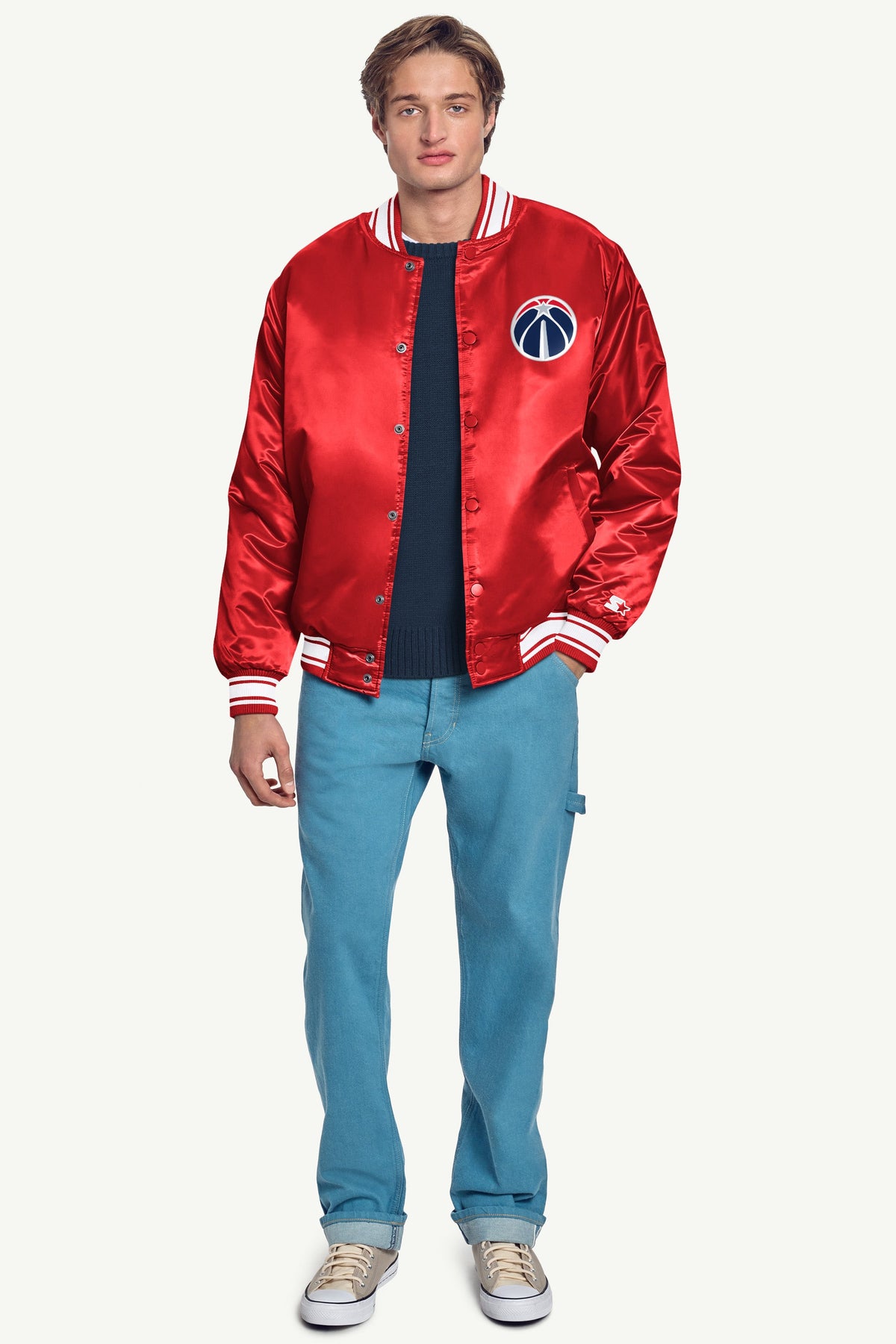 MENS WASHINGTON WIZARDS MESH LOOK SATIN VARSITY JACKET
