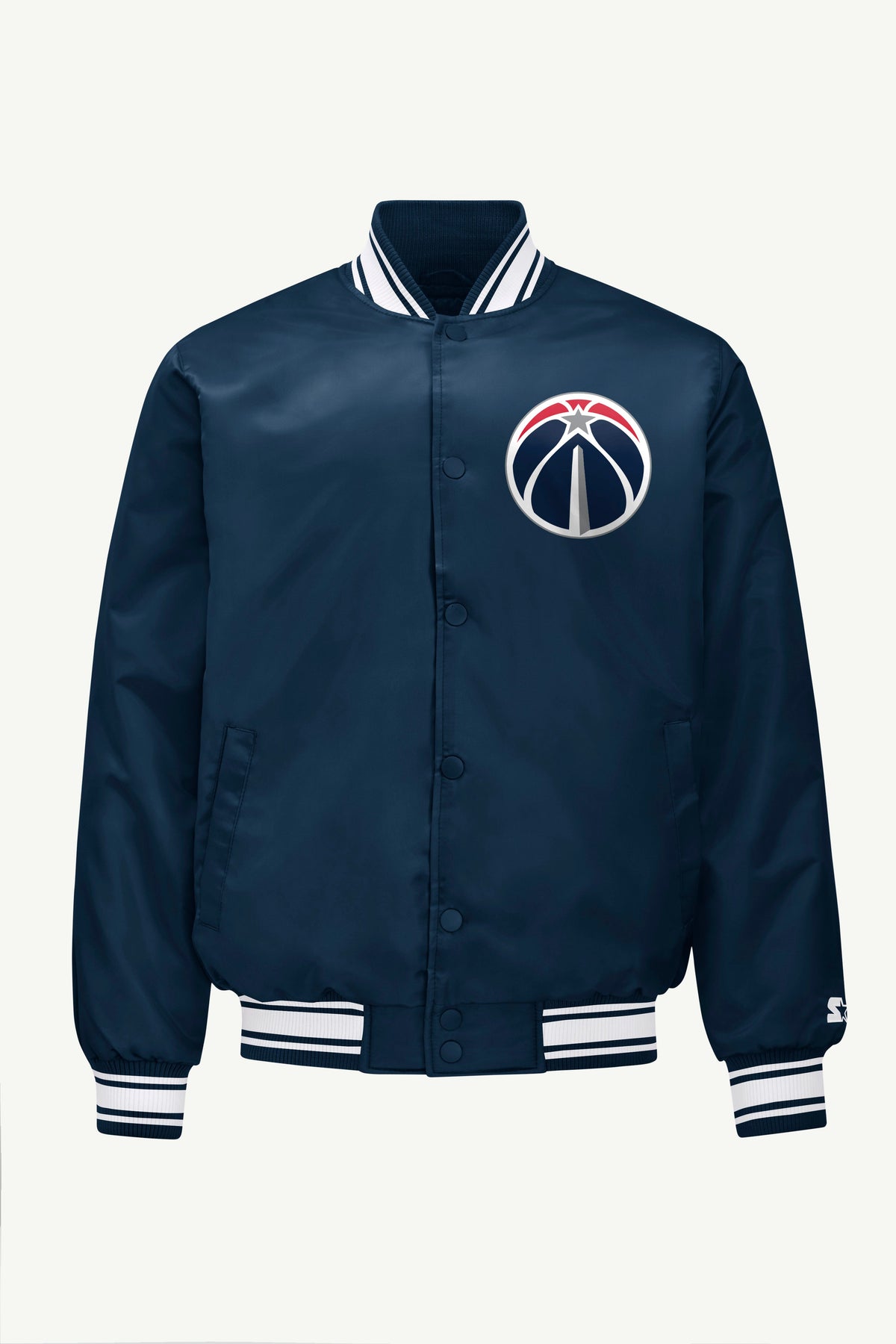 MENS WASHINGTON WIZARDS PRINTED GRAPHIC SATIN VARSITY JACKET
