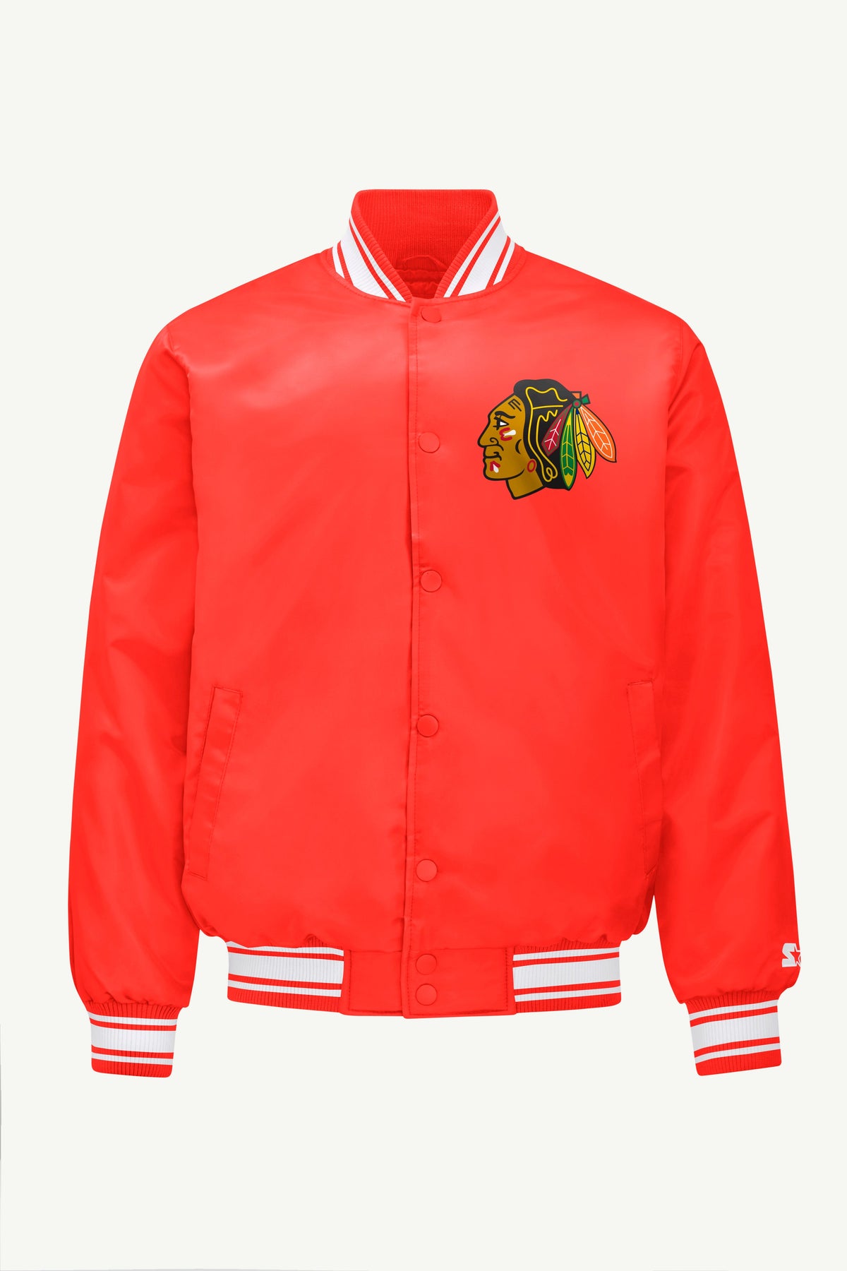 MENS CHICAGO BLACKHAWKS TRIANGLE SATIN VARSITY JACKET
