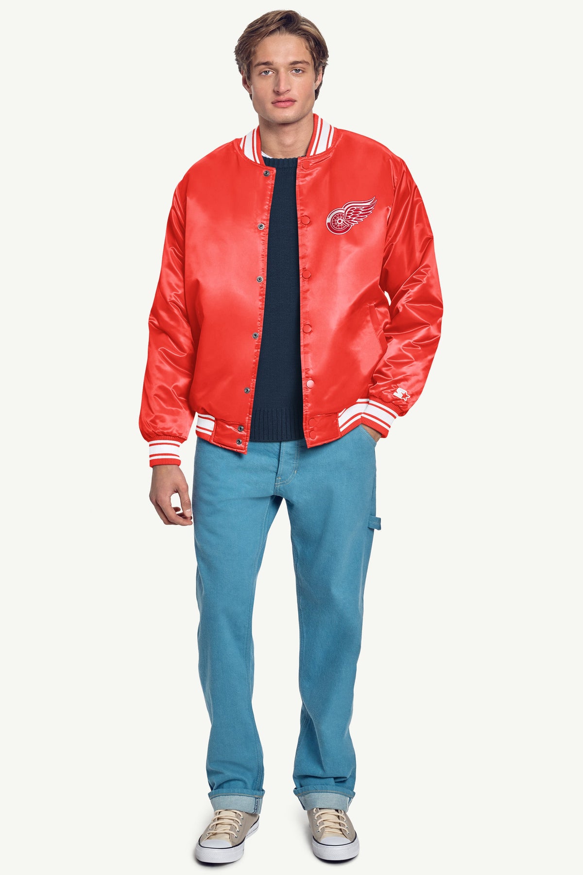 MENS DETROIT RED WINGS TRIANGLE SATIN VARSITY JACKET